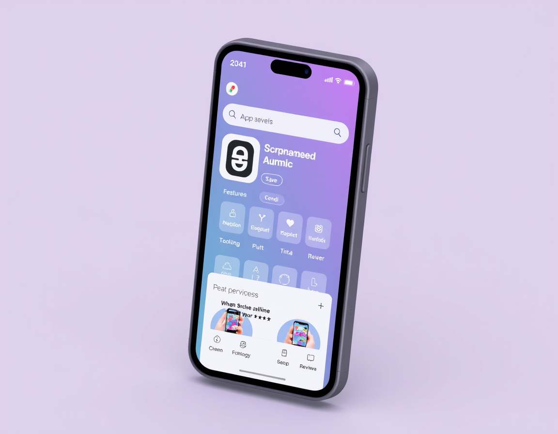 App store listing page with screenshots, description, and user reviews visible.