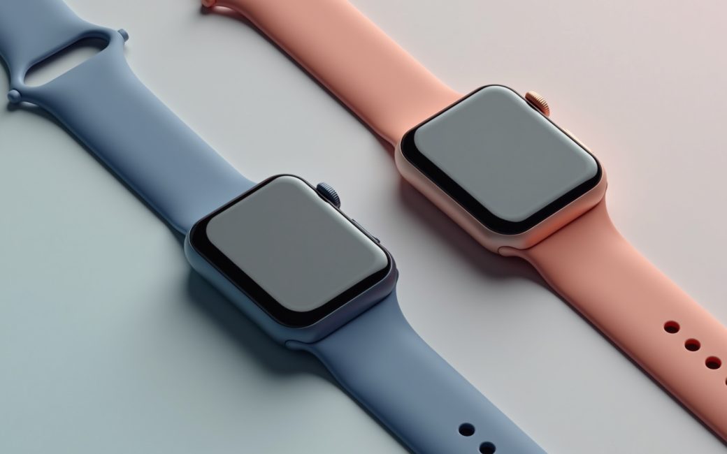 Two Apple Watches displayed next to each other, showing size and design differences