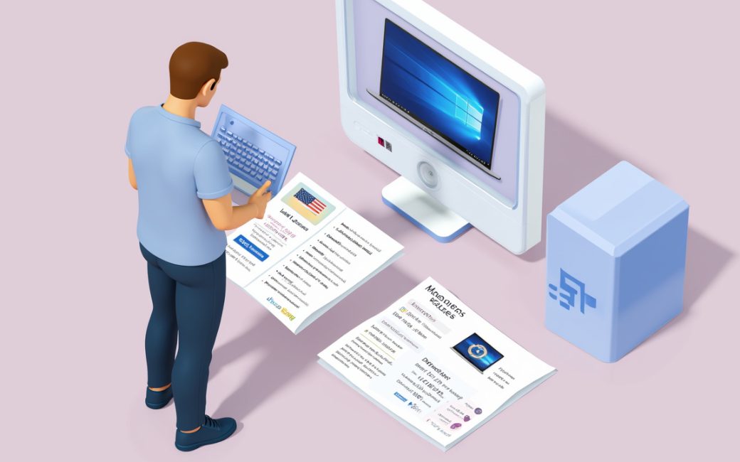 Person reviewing laptop specifications on box and paperwork